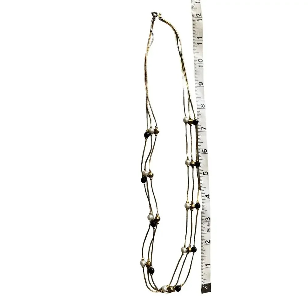 White, Black and Gold Three Strand Necklace